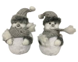1058 - 2 Plush Snowmen Figures - 9.5" Tall