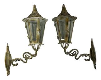 966 - Pair of Antique Style Wall Lanterns - 24 x 9 x 12