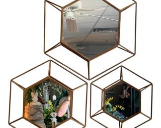 118 - 3 Metal Hexagon Mirrors - 24 x 22