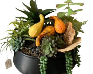 105 - Succulent Faux Garden in Metal Planter (Description): 12 x 15