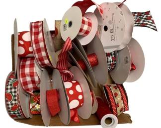 1204 - Box Lot of Assorted Red Ribbons