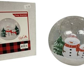1088 - Cozy Snowmen LED Glass Globe in Box - 6" Round (Description): Used as is electric/electronic/mechanical item. No guarantee all components, untested.