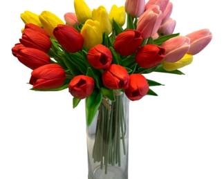 315 - Faux Tulip Stems in Glass Vase - 15 x 13