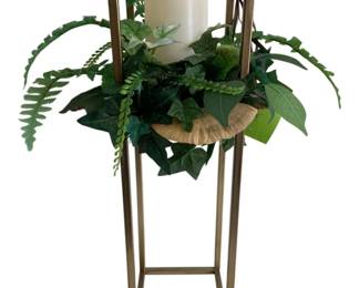 462 - Candle Holder w/ Candle & Faux Greenery (Description): 19.5 x 6 x 6