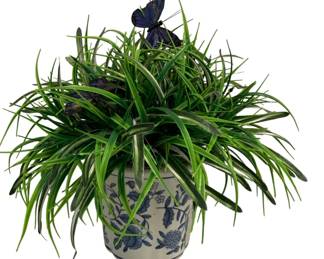791 - Faux Greenery in Blue/White Planter - 16 x 17