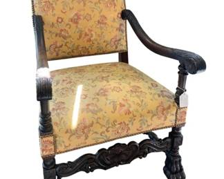 264 - Antique, High-back carved Wood Armchair (Description): 45 x 24.5 x 28