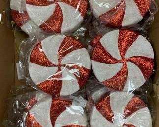 1028 - 12 Peppermint Candy Ornaments - 6" Round