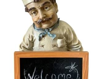86 - Chef w/ Welcome Sign Statue - 7 x 8.5 x 17