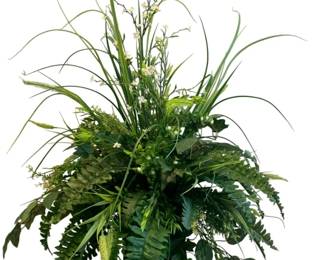 345 - Handcrafted Faux Greenery w/ Planter (Description): 33 x 24 x 28