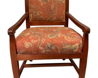 884 - Vintage Armchair - 37.5 x 21 x 21 (Description): Floral Upholstered