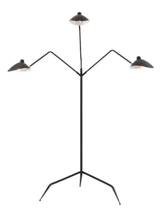 105 - Elk Home Risley 3-Light Floor Lamp - 81.5" tall (Description): Matte Black, retails for $651.47 The Risley 3-Light Floor Lamp is inspired by iconic mid-century silhouettes. Product Dimensions: 57:w x 58"d x 81.5"h. Has an on-off pushbutton switch. This has not been tested.
