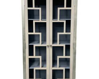 4164 - Chelsea House Palm Beach Cabinet (Description): 82 x 33 x 18, Wonderful fretted cabinet in limed oak finish with a gray interior and silver leaf accents. (doors are not made to accept glass) Designed by Bradshaw Orrell.