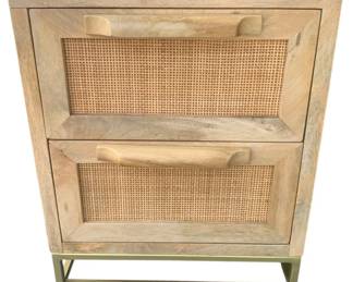 7067 - Cresset Wood & Rattan Cane 2-Drawer Stand (Description): 23 x 18 x 15