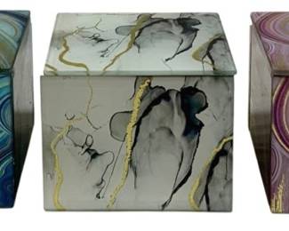2523 - 3 Three Hands Storage Box Decorations (Description): As is Pink Box is Missing Side 7.75 x 4.25 x 4.75
