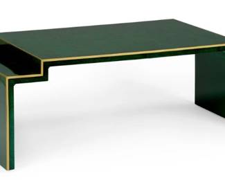 4169 - Chelsea House Chatsworth Coffee Table (Description): Malachite finished wood with gold edging, designed by Elizabeth Wicker.19 x 50 x 26