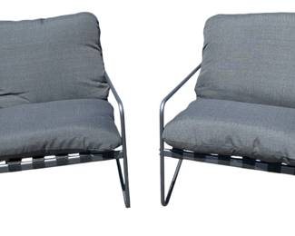 7054 - 2 Outdoor Lounge Chairs w/ Cushions (Description): 32 x 26 x 34