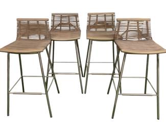 4280 - 4 Flynn Barstools Medium Brown (Description): 39 x 16 x 18, 30" seat height, Polished stainless steel legs featuring large pole rattan seat frame and details accented with hand-wrapped core rattan all in a natural tone finish.