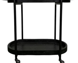 4250 - Union Home Orbit Bar Cart Black (Description): Retail $1054, 31 x 37 x 18, Orbit bar cart features a coated steel tube frame with 2 solid FSC Certified Oak tray shelves. 4 casters make it easy to bring the bar to wherever the celebration is happening.