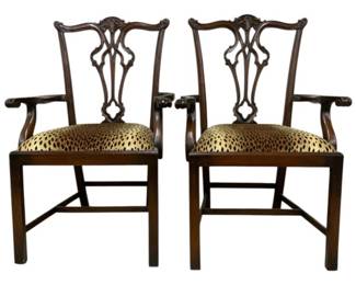 4023 - Pair Alden Home Devlin Arm Chairs (Description): cheetah upholstered seats, 40 x 26 x 23