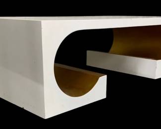 4170 - Chelsea House Equinox Cocktail Table (Description): Dramatic cocktail table with wide sweeps of gold. Designed by Bradshaw Orrell. 16 x 50 x 25
