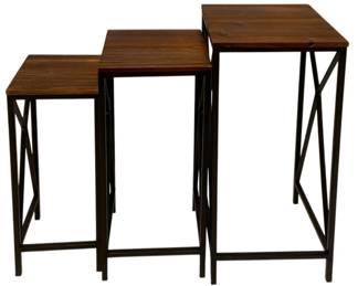 2711 - 3 Three Hands Metal/Wood Nesting Tables (Description): 30 x 13.5 x 13.5