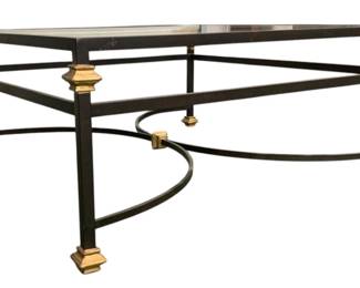 4202 - Chelsea House Collar Square Coffee Table (Description): 19 x 43 x 43, Bronze finish with gold accents glass top