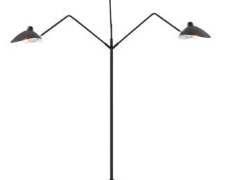 105 - Elk Home Risley 3-Light Floor Lamp - 81.5" tall (Description): Matte Black, retails for $651.47 The Risley 3-Light Floor Lamp is inspired by  iconic mid-century silhouettes.  Product  Dimensions:  57:w x 58"d x 81.5"h.  Has an  on-off pushbutton switch. This has not been tested.