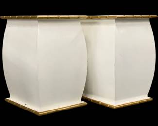 4180 - Pair Chelsea House White Wooden Drink Tables (Description): Retail $1760 each, Designed by Elizabeth Wicker. 19 x 12 x 16