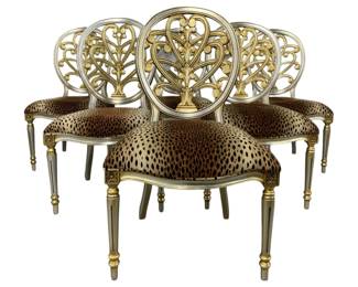 4037 - Set of 6 Alden Home Honeysuckle Dining Chairs (Description): Animal print seats, 42 x 23 x 22