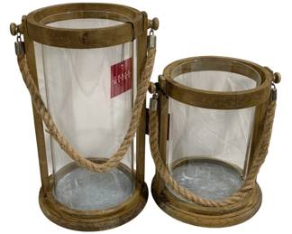 2509 - 2 Three Hands Lantern Candleholders (Description): 13 x 9, 9 x 8.75