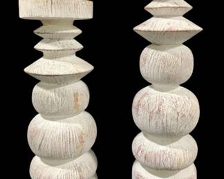 8570 - 2 Three Hands Wood Candle Pedestals - 5 x 5 x 18