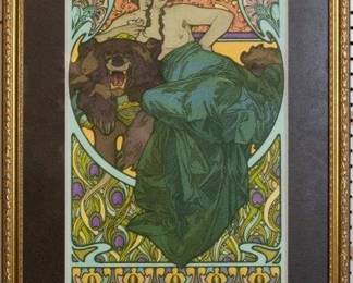 9036 - Woman Reclining on Bearskin by Alphonse Mucha (Description): 22.5 X 31