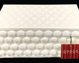 2524 - Three Hands White Ceramic Storage Box Decor (Description): 7.75 x 4.25 x 4.75