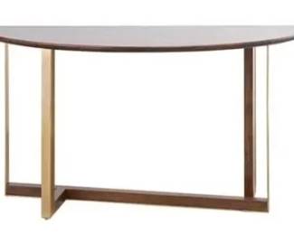 7014 - Elk Home Crafton Console Table (Description): demilune console with acacia veneered top finished in mahogany resting on wood & metal base, 30 x 56 x 18