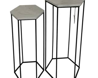 2707 - 2 Three Hands Marble Top Plant Stands (Description): 27.5 x 11.75 x 10.25
