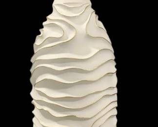 8565 - Three Hands White/Gold Trim Vase - 9 x 25