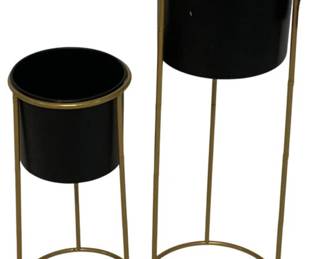 2716 - 2 Three Hands Metal Planters w/ stands (Description): 29.75 x 10