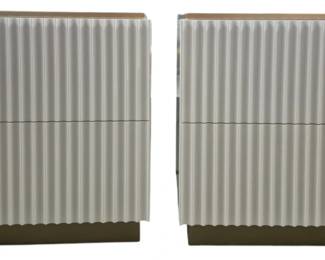 7022 - Pair Alden Home 2 Drawer Bedside Stands (Description): white laquer w/ gold accents, soft close drawers