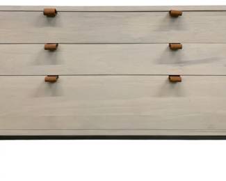 4274 - Four Hands Trey Large Nightstand (Description): 26 x 36 x 18, Made from light-finished poplar, a roomy three-drawer nightstand brings extra storage space to the bedside. Top-grain leather pulls add a textural finishing touch.