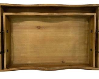 8554 - 2 Three Hands Wood Tray w/ Metal Handle (Description): 17.75 x 12 x 3.5