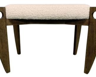 4215 - Wildwood Eyelet Vanity Stool (Description): 19 x 26 x 19, Introducing the Eyelet Vanity Stool, a beautifully crafted piece that combines timeless elegance with modern comfort. Made from solid oak, this bench features a sleek and sturdy design that showcases the natural beauty of the wood. The distinctive eyelet details in the legs add a unique touch, making this stool not only functional but also a decorative accent in any room. The seat is upholstered in a