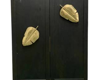 4005 - Black 2 Door Bar Cabinet, Gold Accent Leaf Handles (Description): 73 x 36 x 21