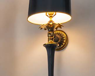"The Duke" Zanzibar black & gold leaf wall lamp (original shade)