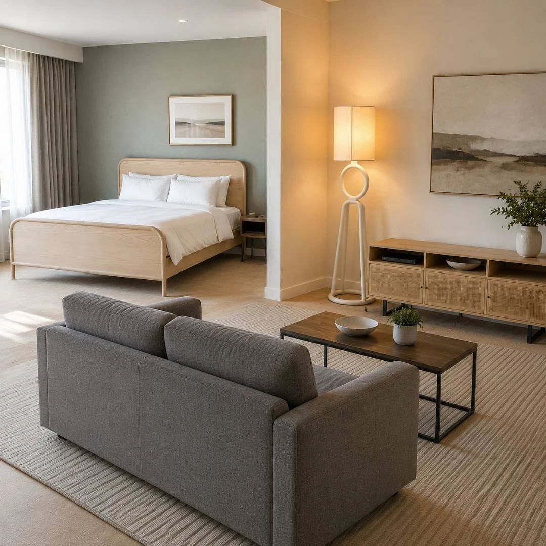 Lot #1 7-Piece Boutique Hotel King Suite Package – Article Faydra Bed & West Elm Queen Sleeper