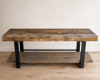 Lot #92 Dark Reclaimed-Wood Farmhouse Bench, Entryway and Dining Room Accent Furniture