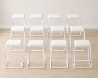 Lot #81 Lot of 12 White Backless Bar Stools, Modern Kitchen and Hospitality Seating
