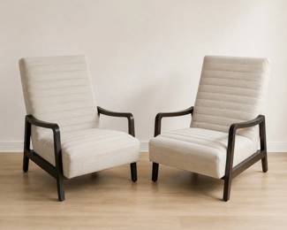 Lot #36 Pair of Four Hands White Linen Upholstered Accent Chair, Modern Captain’s and Lounge Seating