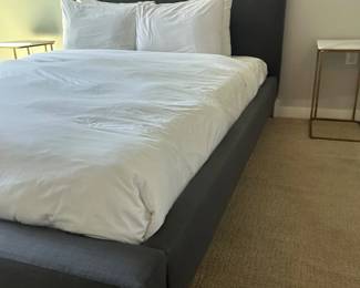 Lot #96 Final Lot of 3 Gray Upholstered Queen Bed Frames, Apartment and Hospitality Furniture