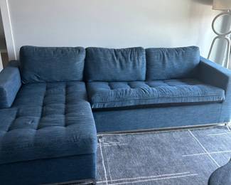 Lot #15 Article Blue Queen Sleeper Sofa with Chaise, Modern Sectional for Airbnb or Guest Room