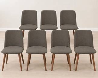 Lot #27 Lot of 7 Blu Dot Gray Linen Dining Chairs, Modern Restaurant and Hotel Seating